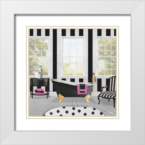 Pop of Pink Bath I White Modern Wood Framed Art Print with Double Matting by Medley, Elizabeth