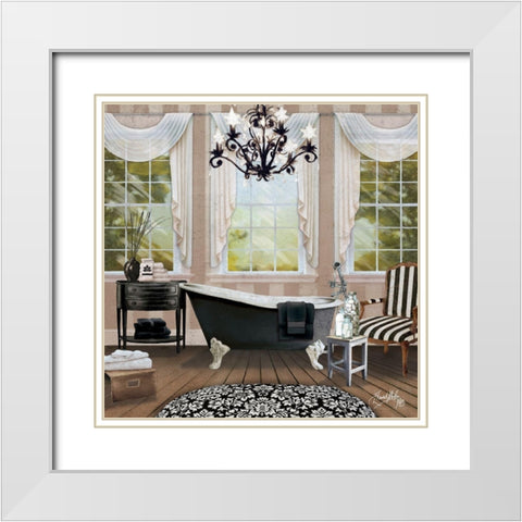 Chandelier Bath I White Modern Wood Framed Art Print with Double Matting by Medley, Elizabeth