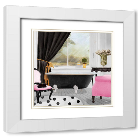 Pop of Pink Bath II White Modern Wood Framed Art Print with Double Matting by Medley, Elizabeth