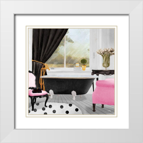 Pop of Pink Bath II White Modern Wood Framed Art Print with Double Matting by Medley, Elizabeth