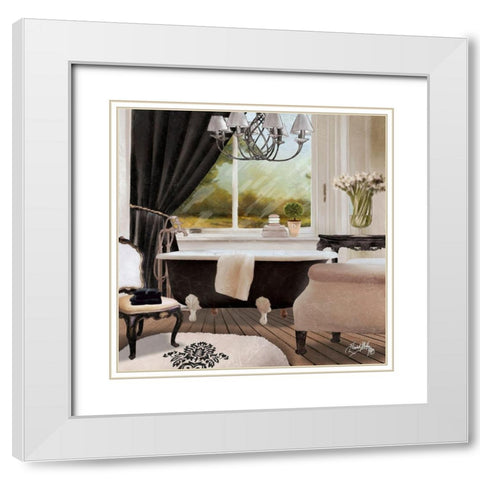 Chandelier Bath II White Modern Wood Framed Art Print with Double Matting by Medley, Elizabeth