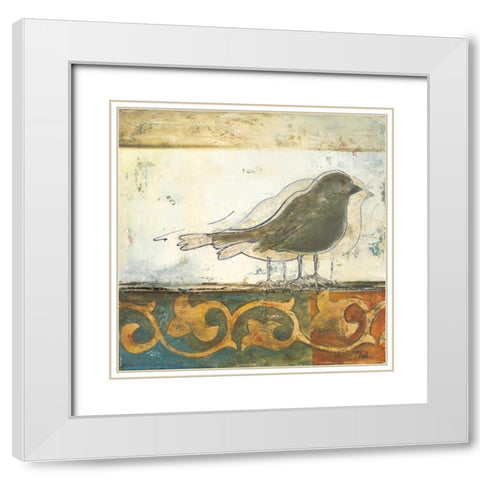 Birds on Damask II White Modern Wood Framed Art Print with Double Matting by Pinto, Patricia