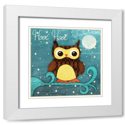 Hoot Hoot Border I White Modern Wood Framed Art Print with Double Matting by Sundance Graphics