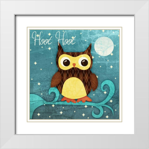 Hoot Hoot Border I White Modern Wood Framed Art Print with Double Matting by Sundance Graphics