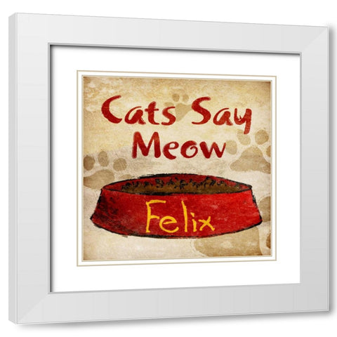 Cats Say Meow White Modern Wood Framed Art Print with Double Matting by SD Graphics Studio