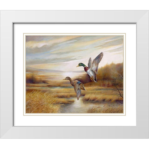 Mallards White Modern Wood Framed Art Print with Double Matting by Manning, Ruane