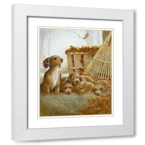 Autumn Playtime White Modern Wood Framed Art Print with Double Matting by Manning, Ruane