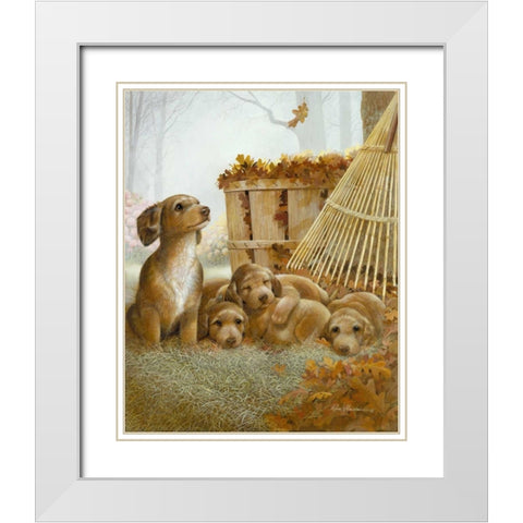 Autumn Playtime White Modern Wood Framed Art Print with Double Matting by Manning, Ruane