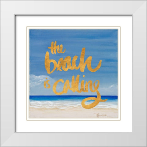The Beach Is Calling White Modern Wood Framed Art Print with Double Matting by Hakimipour, Tiffany