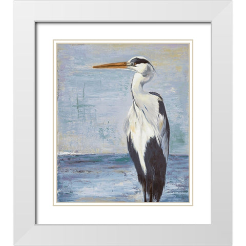 Blue Heron on Blue II White Modern Wood Framed Art Print with Double Matting by Pinto, Patricia