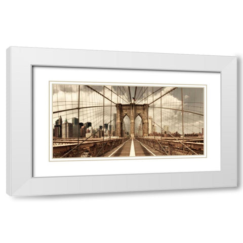 Brooklyn Bridge (sepia) White Modern Wood Framed Art Print with Double Matting by Lake, Shelley