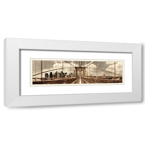 Brooklyn Bridge (sepia) White Modern Wood Framed Art Print with Double Matting by Lake, Shelley