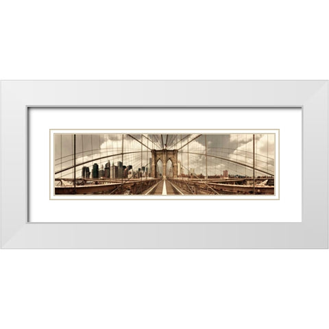 Brooklyn Bridge (sepia) White Modern Wood Framed Art Print with Double Matting by Lake, Shelley