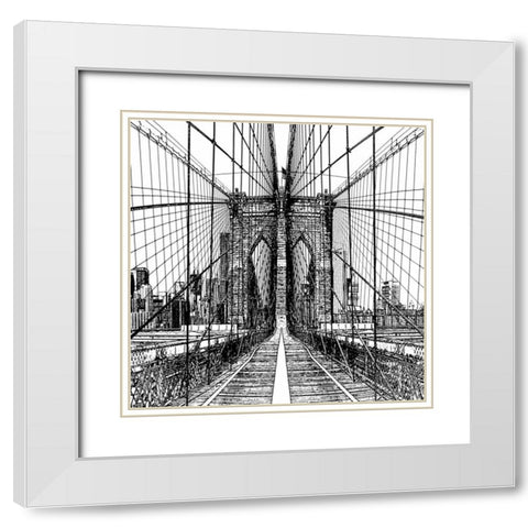 Brooklyn Bridge Sketch White Modern Wood Framed Art Print with Double Matting by Lake, Shelley
