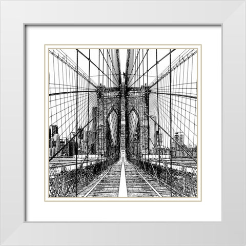 Brooklyn Bridge Sketch White Modern Wood Framed Art Print with Double Matting by Lake, Shelley