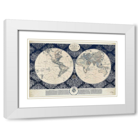 Blue Map of the World White Modern Wood Framed Art Print with Double Matting by Medley, Elizabeth