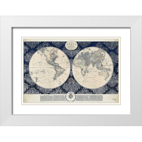 Blue Map of the World White Modern Wood Framed Art Print with Double Matting by Medley, Elizabeth