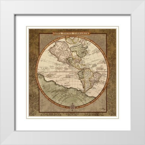 Damask World Map I White Modern Wood Framed Art Print with Double Matting by Medley, Elizabeth