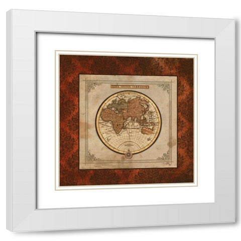 Red Damask Map II White Modern Wood Framed Art Print with Double Matting by Medley, Elizabeth