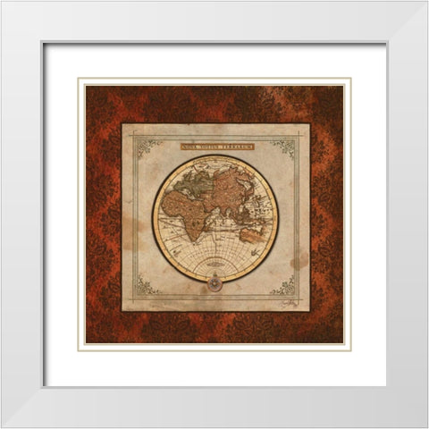 Red Damask Map II White Modern Wood Framed Art Print with Double Matting by Medley, Elizabeth