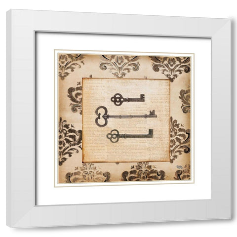 Vintage Keys I White Modern Wood Framed Art Print with Double Matting by Hakimipour, Tiffany