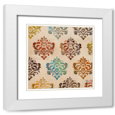 Colorful Damask Square I White Modern Wood Framed Art Print with Double Matting by Hakimipour, Tiffany