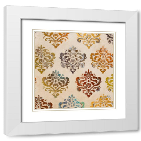 Colorful Damask Square II White Modern Wood Framed Art Print with Double Matting by Hakimipour, Tiffany