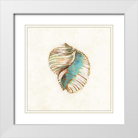 Coastal Teal Seashell I White Modern Wood Framed Art Print with Double Matting by Loreth, Lanie