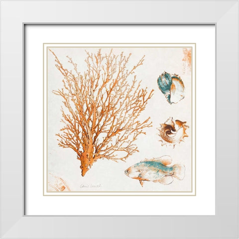 Coastal Teal Coral IV White Modern Wood Framed Art Print with Double Matting by Loreth, Lanie