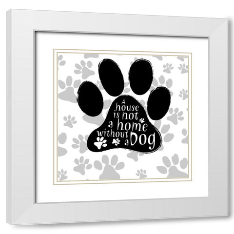 BandW Dog Paw I White Modern Wood Framed Art Print with Double Matting by SD Graphics Studio