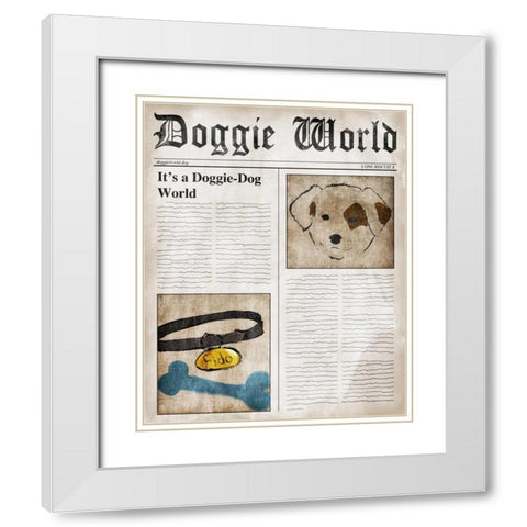 Doggie World White Modern Wood Framed Art Print with Double Matting by SD Graphics Studio