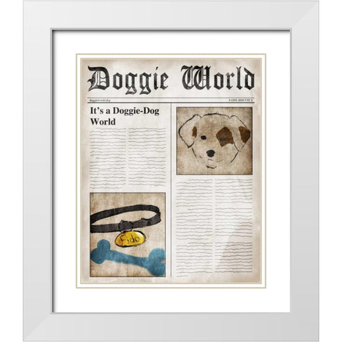 Doggie World White Modern Wood Framed Art Print with Double Matting by SD Graphics Studio