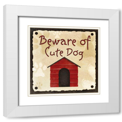 Beware of Cute Dog White Modern Wood Framed Art Print with Double Matting by SD Graphics Studio