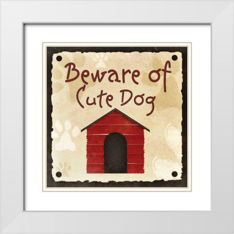 Beware of Cute Dog White Modern Wood Framed Art Print with Double Matting by SD Graphics Studio