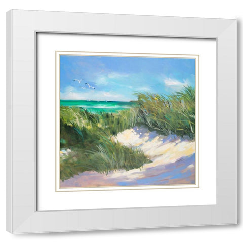 Blue Grass Breeze I White Modern Wood Framed Art Print with Double Matting by Slivka, Jane