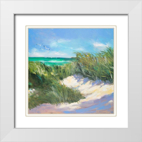 Blue Grass Breeze I White Modern Wood Framed Art Print with Double Matting by Slivka, Jane