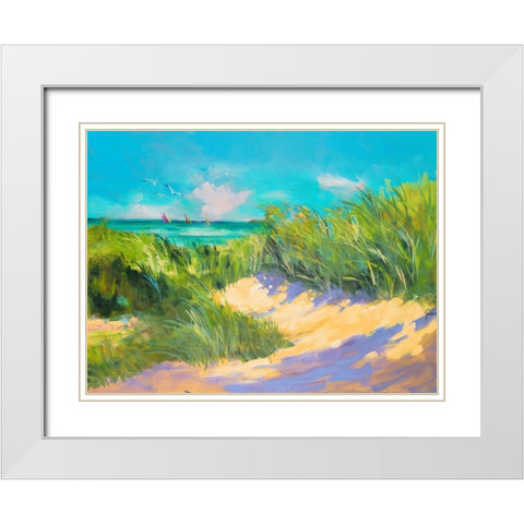Blue Grass Breeze I White Modern Wood Framed Art Print with Double Matting by Slivka, Jane