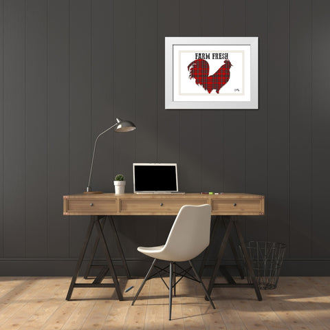 Farm Fresh Plaid Rooster White Modern Wood Framed Art Print with Double Matting by Medley, Elizabeth