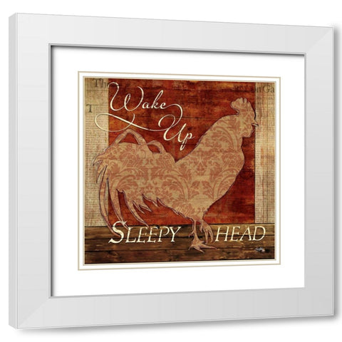 Wake Up Sleepy Head White Modern Wood Framed Art Print with Double Matting by Medley, Elizabeth