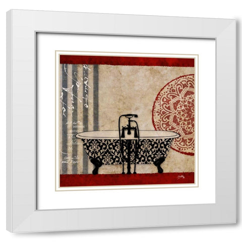 Red Garden Bath I White Modern Wood Framed Art Print with Double Matting by Medley, Elizabeth