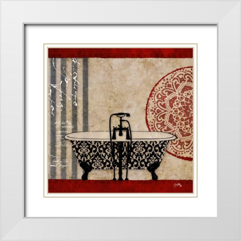 Red Garden Bath I White Modern Wood Framed Art Print with Double Matting by Medley, Elizabeth