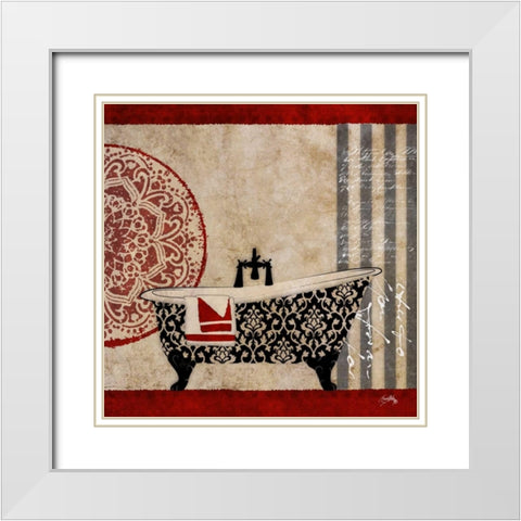 Red Garden Bath II White Modern Wood Framed Art Print with Double Matting by Medley, Elizabeth