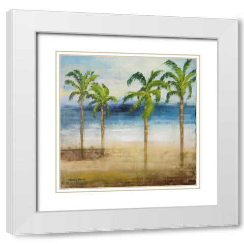 Ocean Palms I White Modern Wood Framed Art Print with Double Matting by Marcon, Michael