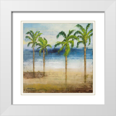 Ocean Palms I White Modern Wood Framed Art Print with Double Matting by Marcon, Michael