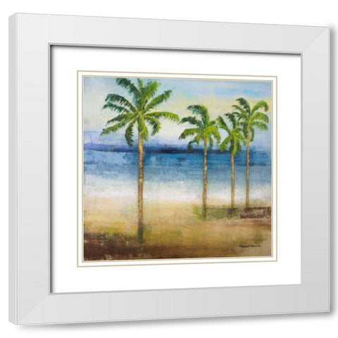 Ocean Palms II White Modern Wood Framed Art Print with Double Matting by Marcon, Michael