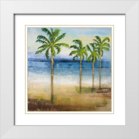 Ocean Palms II White Modern Wood Framed Art Print with Double Matting by Marcon, Michael
