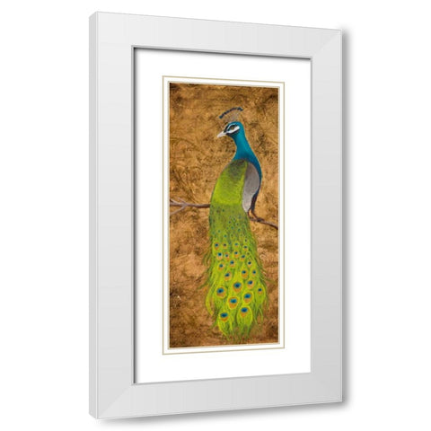 Peacocks I White Modern Wood Framed Art Print with Double Matting by Josefina