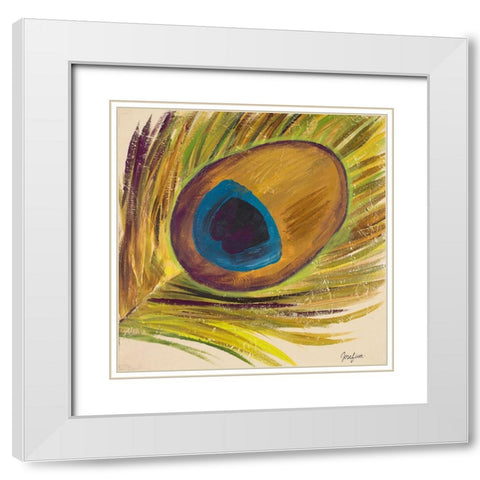 Peacocks Feathers II White Modern Wood Framed Art Print with Double Matting by Josefina