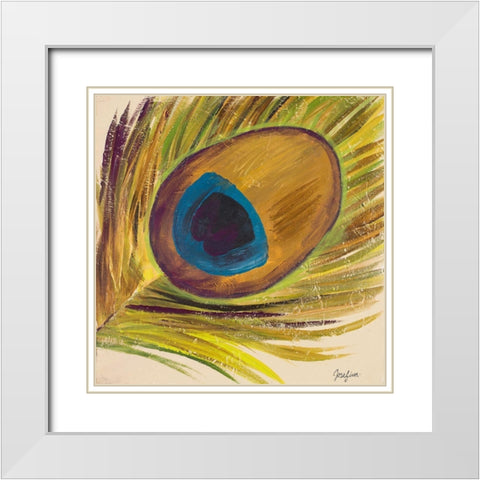 Peacocks Feathers II White Modern Wood Framed Art Print with Double Matting by Josefina