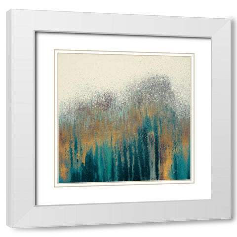 Teal Woods with Gold Square White Modern Wood Framed Art Print with Double Matting by Gonzalez, Roberto